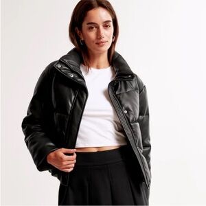 Abercrombie & Fitch black vegan leather puffer jacket
